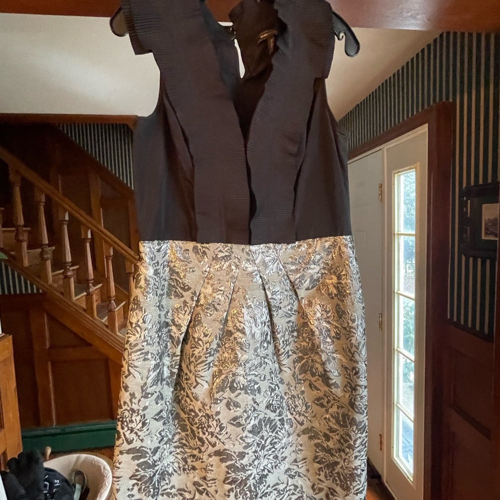 BCBGMaxAzria Black and Cream Patterned Mini Dress